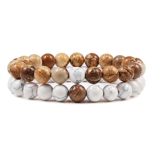 Set Bracelet Couples Distance Black White Natural Lava Stone Tiger Eye