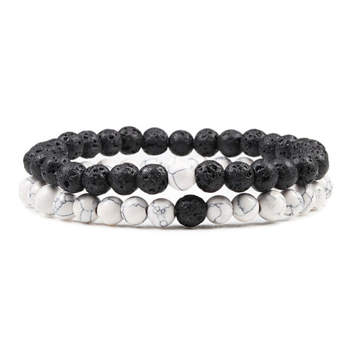 Set Bracelet Couples Distance Black White Natural Lava Stone Tiger Eye