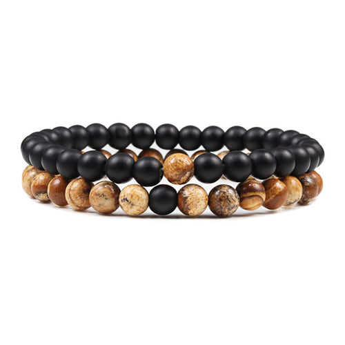Set Bracelet Couples Distance Black White Natural Lava Stone Tiger Eye