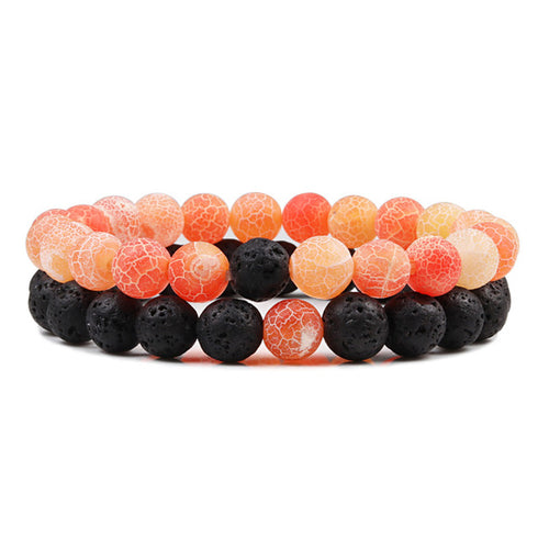 Set Bracelet Couples Distance Black White Natural Lava Stone Tiger Eye