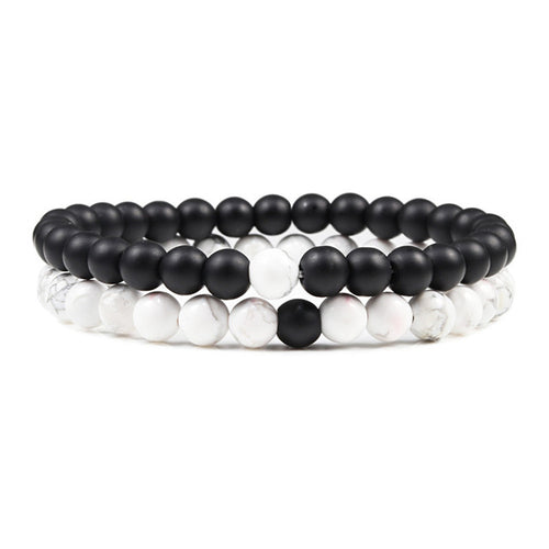Set Bracelet Couples Distance Black White Natural Lava Stone Tiger Eye