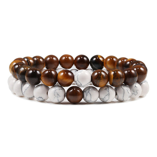 Set Bracelet Couples Distance Black White Natural Lava Stone Tiger Eye