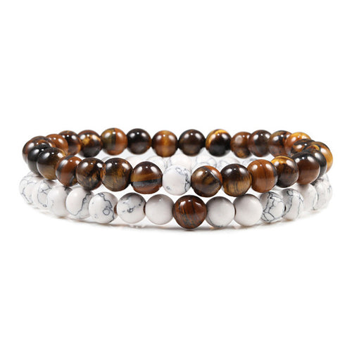 Set Bracelet Couples Distance Black White Natural Lava Stone Tiger Eye
