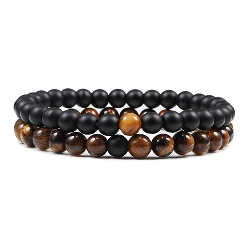 Set Bracelet Couples Distance Black White Natural Lava Stone Tiger Eye