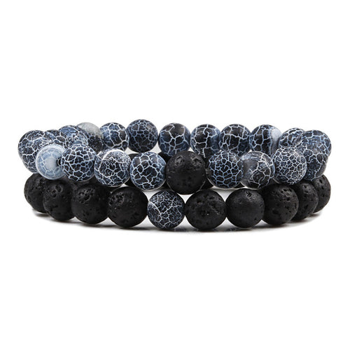 Set Bracelet Couples Distance Black White Natural Lava Stone Tiger Eye