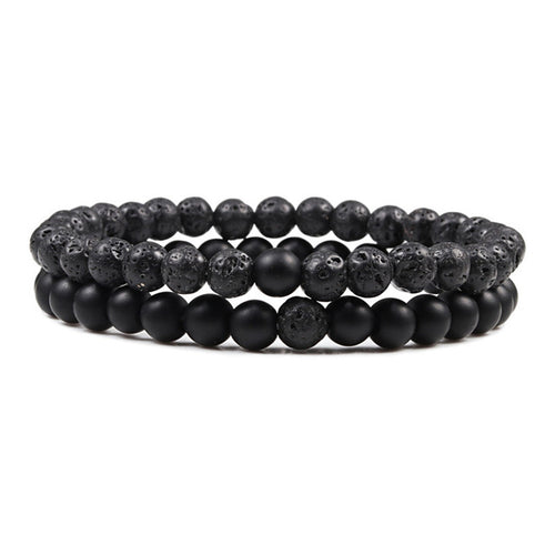 Set Bracelet Couples Distance Black White Natural Lava Stone Tiger Eye
