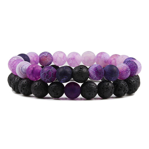 Set Bracelet Couples Distance Black White Natural Lava Stone Tiger Eye