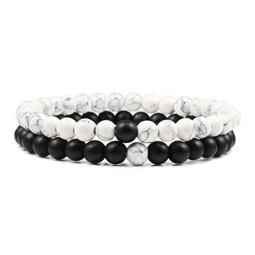 Set Bracelet Couples Distance Black White Natural Lava Stone Tiger Eye