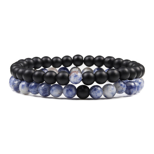 Set Bracelet Couples Distance Black White Natural Lava Stone Tiger Eye