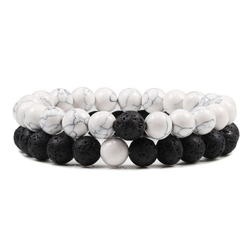 Set Bracelet Couples Distance Black White Natural Lava Stone Tiger Eye