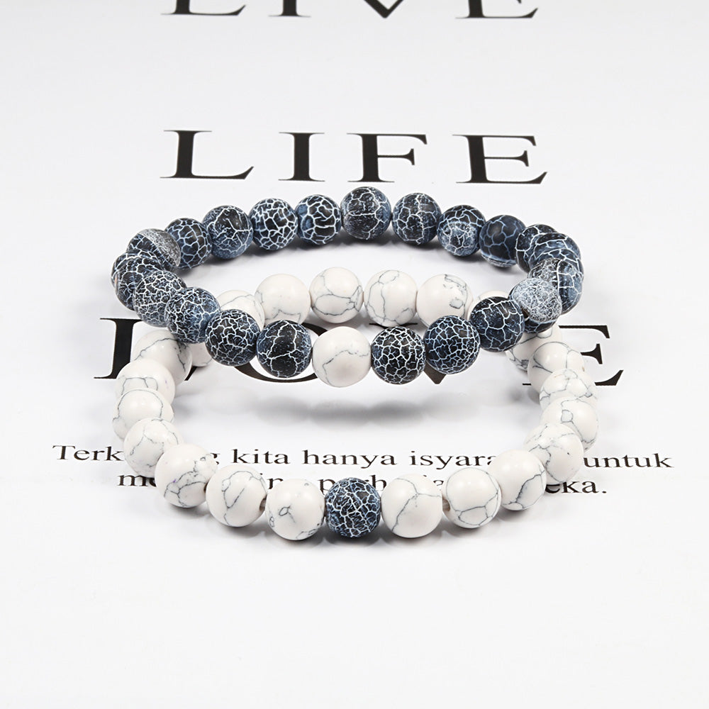 Set Bracelet Couples Distance Black White Natural Lava Stone Tiger Eye