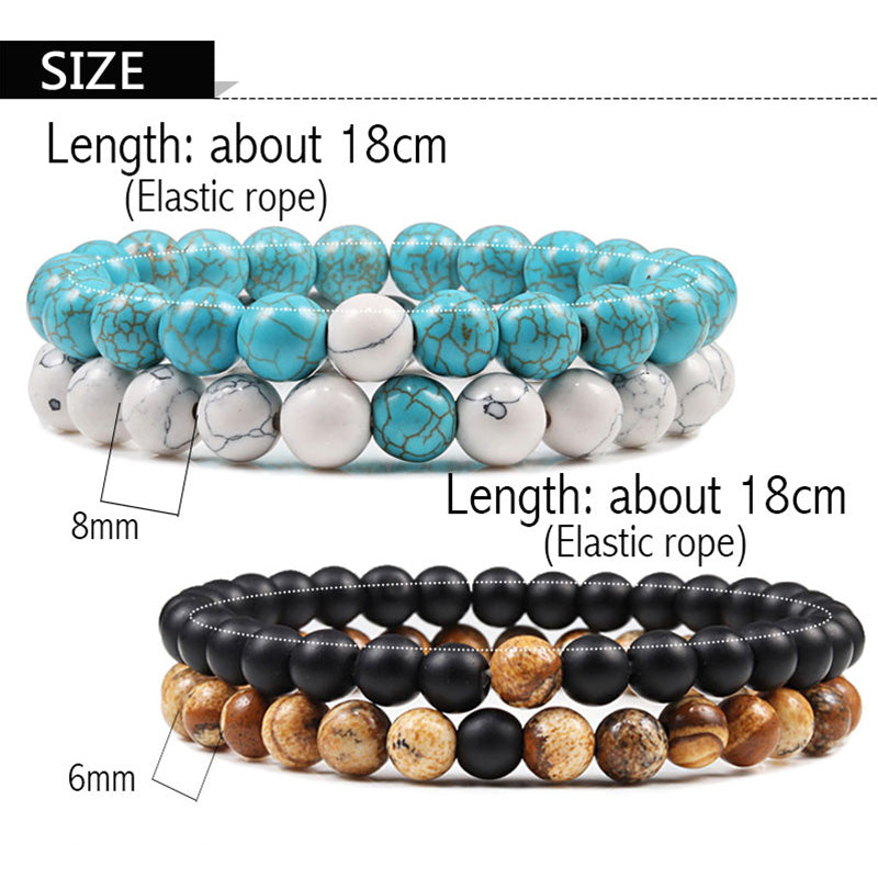 Set Bracelet Couples Distance Black White Natural Lava Stone Tiger Eye