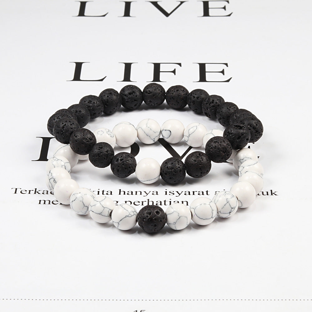 Set Bracelet Couples Distance Black White Natural Lava Stone Tiger Eye