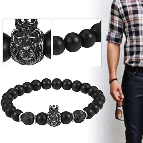 Men's Bracelet – Black Lion Head Beaded Bracelet with Stone for