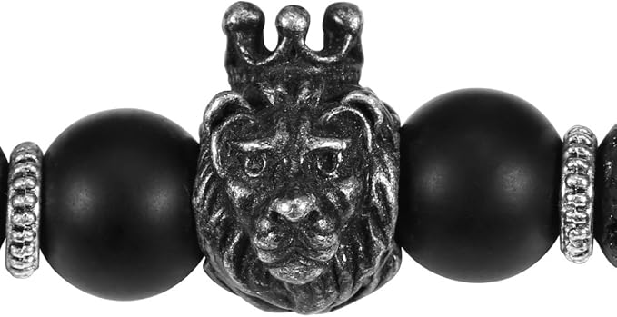 Men's Bracelet – Black Lion Head Beaded Bracelet with Stone for