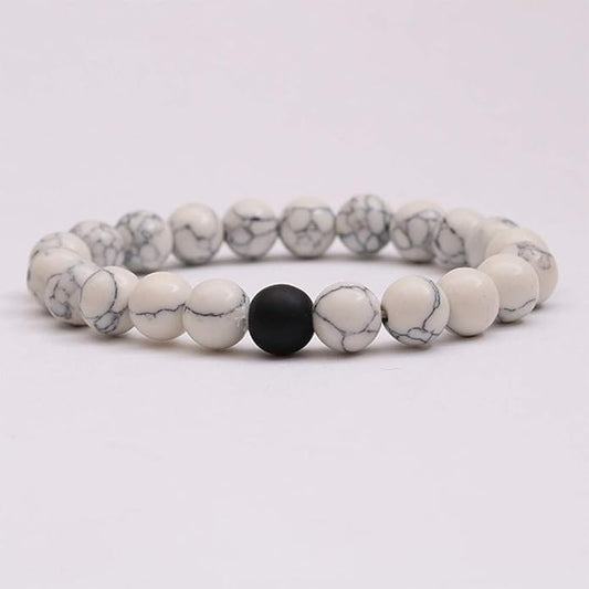 2pcs Natural Stone Couple Bracelets – Handmade Black & White 8mm