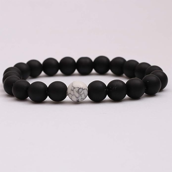 2pcs Natural Stone Couple Bracelets – Handmade Black & White 8mm