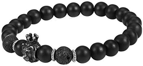 Men's Bracelet – Black Lion Head Beaded Bracelet with Stone for